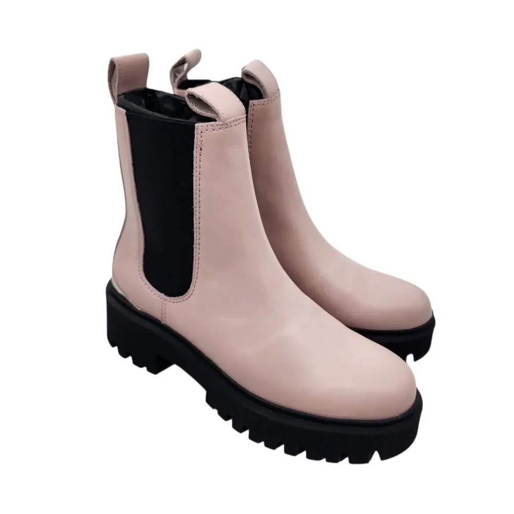 Maje Rose Pale Platform Chealsea Leather Boots Size French 39 US 8.5